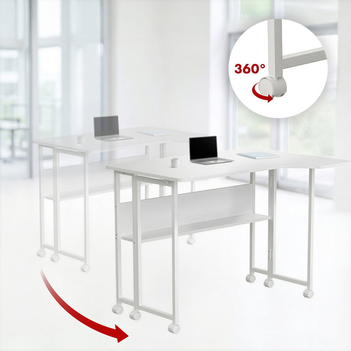 Klappschreibtisch / Beistelltisch Maclean, weiß, mobil, 100 x 73 cm, max. 50 kg, eckig, L-Form, MC-126 L/W