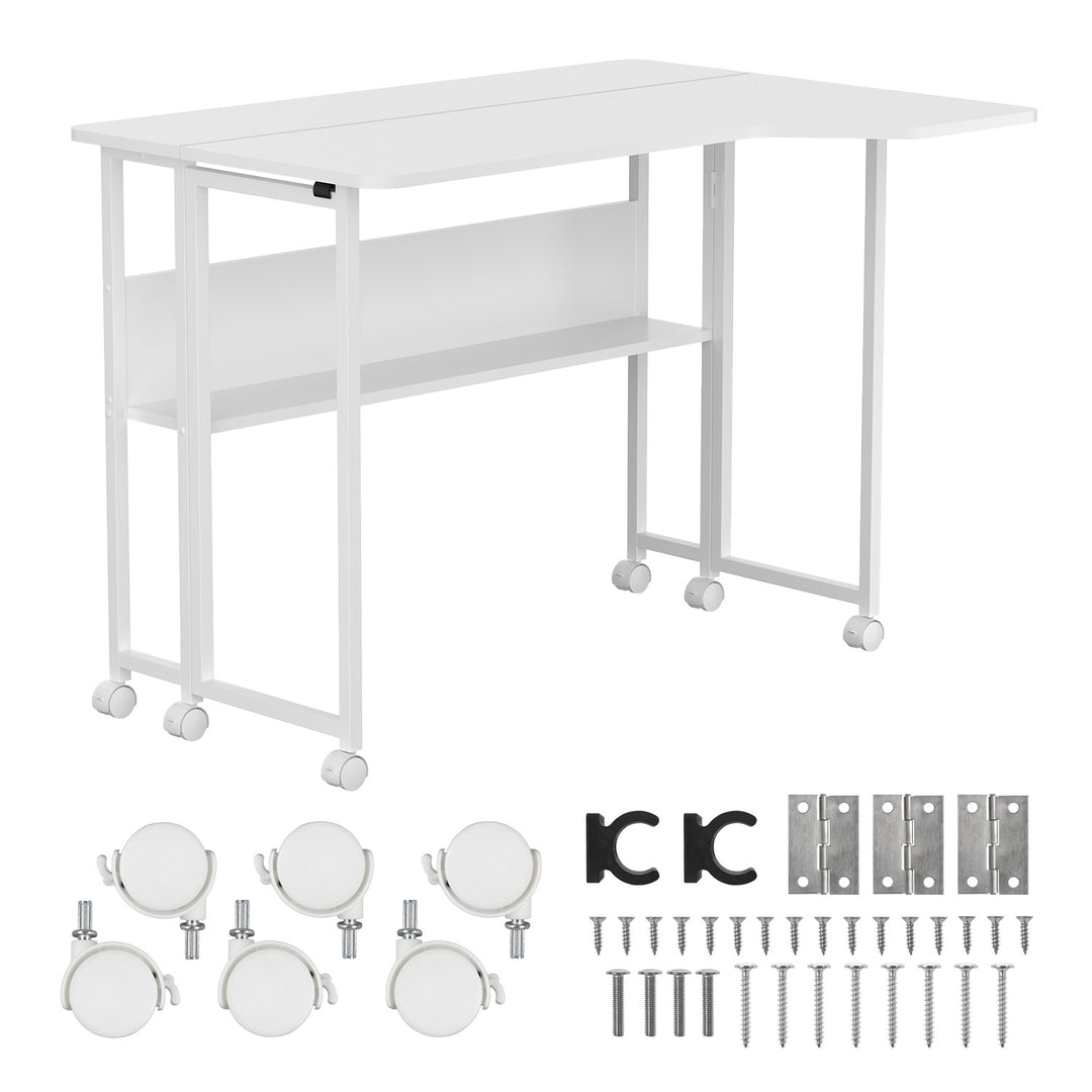Klappschreibtisch / Beistelltisch Maclean, weiß, mobil, 100 x 73 cm, max. 50 kg, eckig, L-Form, MC-126 L/W