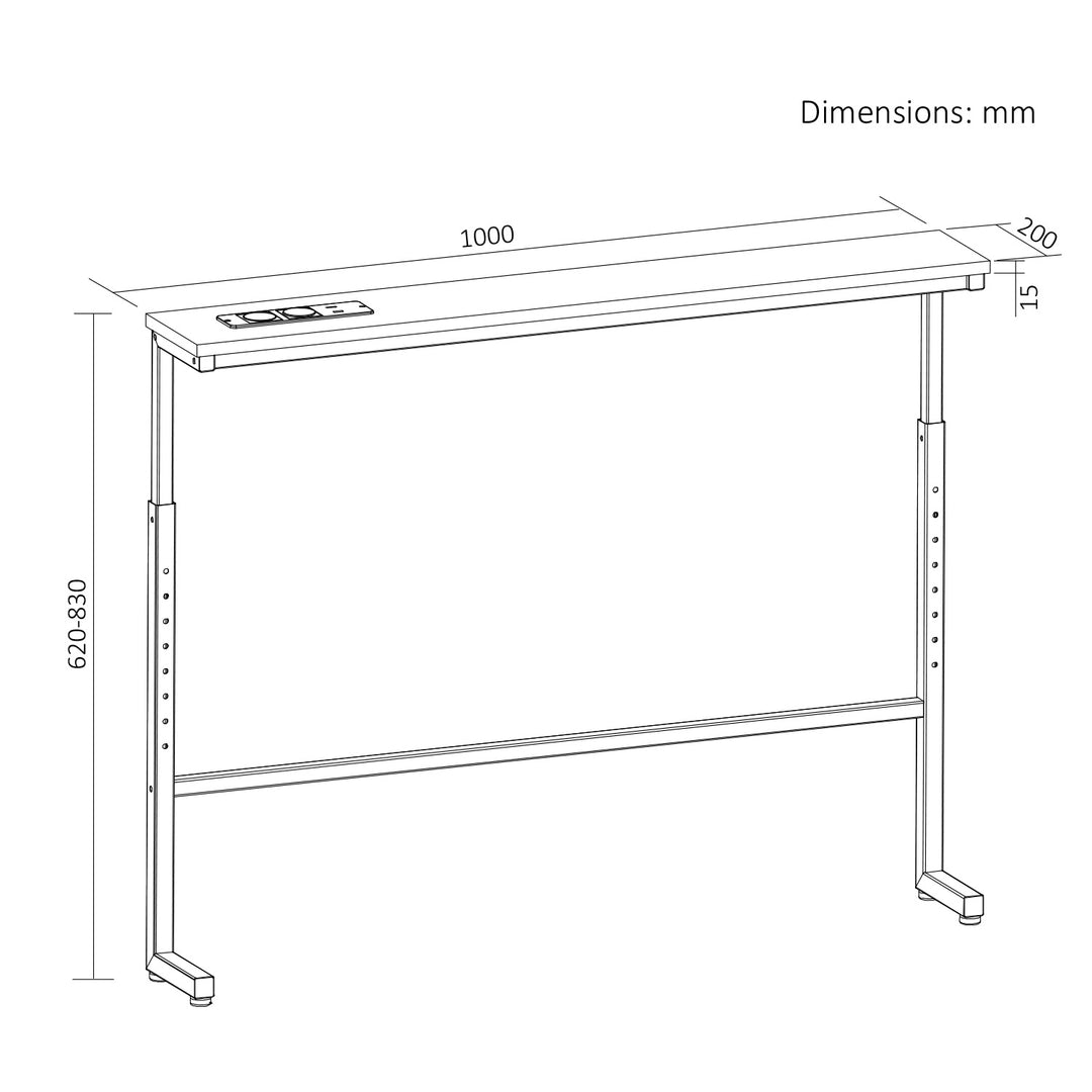 Maclean-Konsole/Beistelltisch mit Ladeleiste, weiß mit heller Tischplatte, höhenverstellbar von 62 bis 83 cm, max. 25 kg, Kabel 2,5 m, MC-140 W