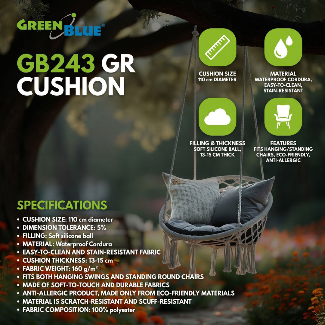 Kissen GreenBlue, grau, für den Garten, Storchennest, 110 cm, GB243 GR