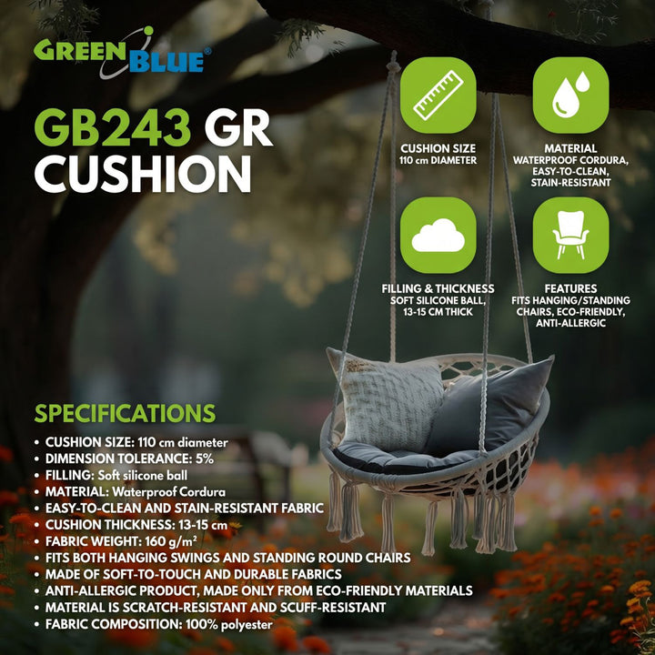 Kissen GreenBlue, grau, für den Garten, Storchennest, 110 cm, GB243 GR