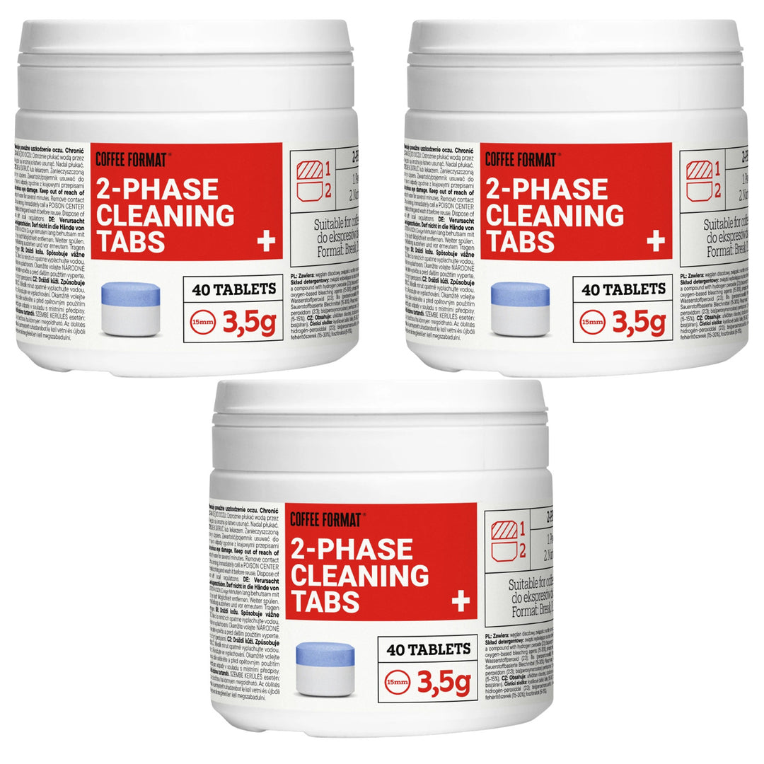 Reinigungstabletten für Kaffeemaschinen, 2-Phase Cleaning TABS+ 40 x 3,5 g Coffee Format, 3 Packungen