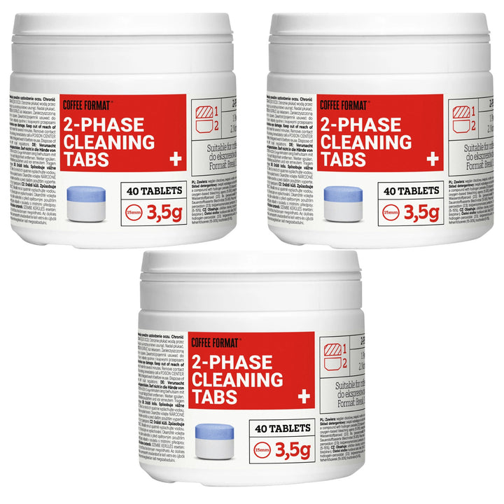 Reinigungstabletten für Kaffeemaschinen, 2-Phase Cleaning TABS+ 40 x 3,5 g Coffee Format, 3 Packungen
