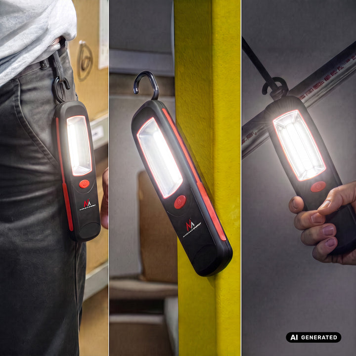 2x Maclean COB-LED-Werkstattlampe, Magnet, Haken, MCE03 + 6x Batterie R-06 R06 AA LR06 1,5 V VARTA Longlife Power