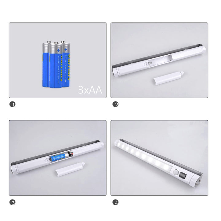 2x Maclean LED-Küchenleuchte, Unterbauleuchte mit 9 SMD-LEDs, batteriebetrieben, PIR-Sensor (Ein/Aus), MCE166 + 6x Batterie R-06 R06 AA LR06 1,5 V VARTA Longlife Power