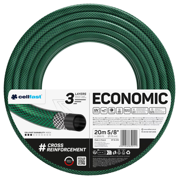 Cellfast-Gartenschlauch, 3-lagig, mit kreuzgeflochtenem Polyestergewebe, 5/8", 20 m, Economic
