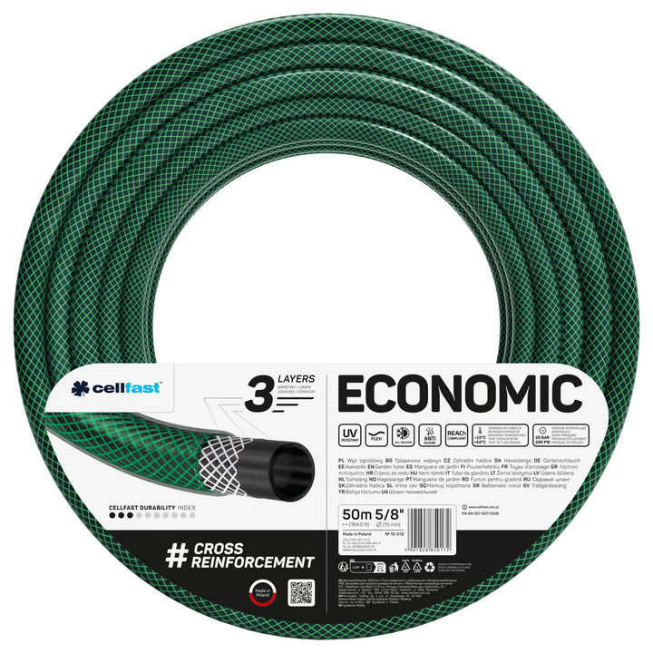 Cellfast-Gartenschlauch, 3-lagig, mit kreuzgeflochtenem Polyestergewebe, 5/8", 50 m, Economic