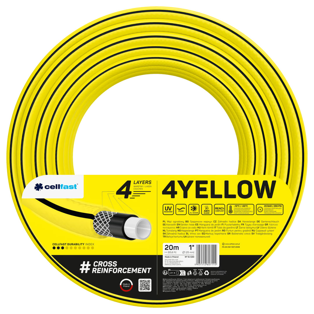 Cellfast-Gartenschlauch, 4-lagig, UV-beständig, Durchmesser 1", Länge 20 m, 4YELLOW