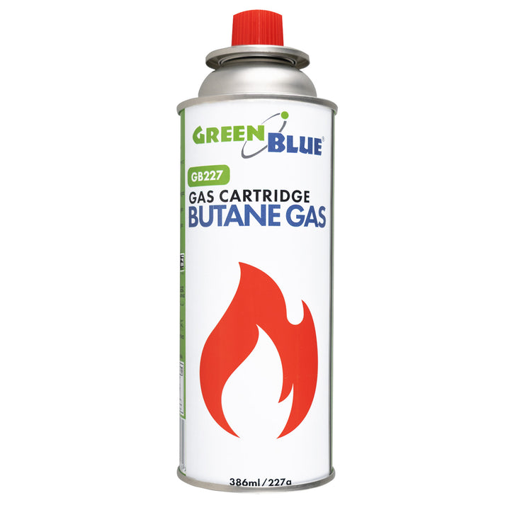 14 Gaspatronen à 227 g von GreenBlue. Zertifikat: Pi 0875, entspricht der Norm EN 417, Butan, Einsatzbereich -10 °C bis +40 °C, GB227