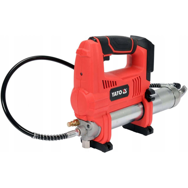 Yato Akku-Schmierpistole, inklusive Ladegerät und 3-Ah-Akku, 620 bar Druck, integrierte LED-Arbeitsbeleuchtung, hohe Leistung und Durchsatz von 284 g/min, YT-07020