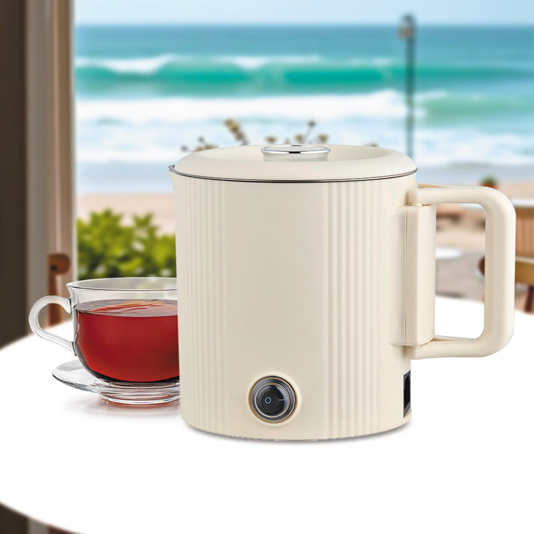 Maestro Wasserkocher / Reisekocher, 2-in-1, Fassungsvermögen 0,8 l, Leistung 600 W, klappbarer Griff, Spannungsumschalter 110 V/230 V, Farbe: Beige, MR-009-BEIGE