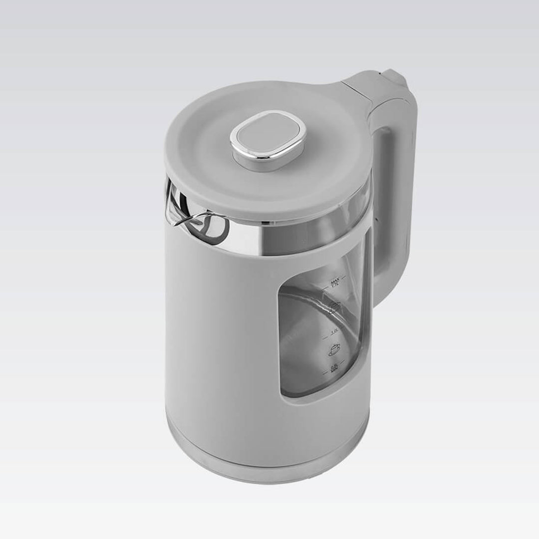 Maestro Glas-Wasserkocher, Fassungsvermögen 1,7 l, Leistung 2200 W, Wasserstandsanzeige, LED-Beleuchtung, drehbarer Sockel, Farbe: Grau, MR-065-GREY
