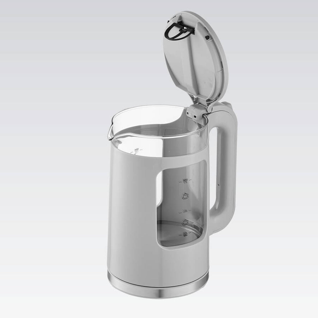 Maestro Glas-Wasserkocher, Fassungsvermögen 1,7 l, Leistung 2200 W, Wasserstandsanzeige, LED-Beleuchtung, drehbarer Sockel, Farbe: Grau, MR-065-GREY