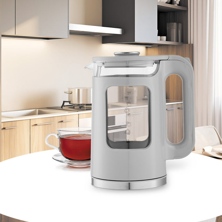Maestro Glas-Wasserkocher, Fassungsvermögen 1,7 l, Leistung 2200 W, Wasserstandsanzeige, LED-Beleuchtung, drehbarer Sockel, Farbe: Grau, MR-065-GREY