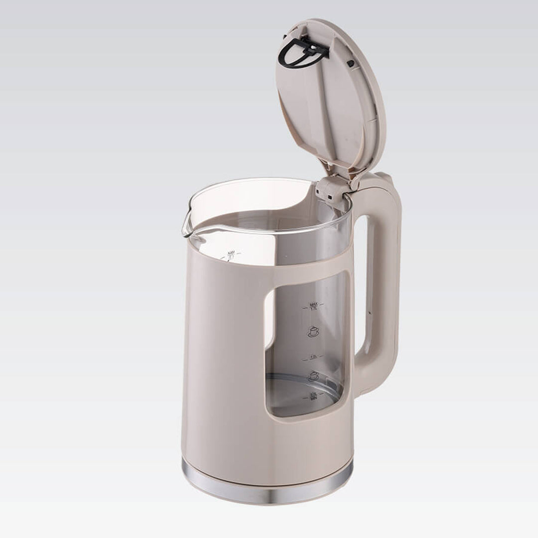 Maestro Glas-Wasserkocher, Fassungsvermögen 1,7 l, Leistung 2200 W, Wasserstandsanzeige, LED-Beleuchtung, drehbarer Sockel, Farbe: Beige, MR-065-BEIGE