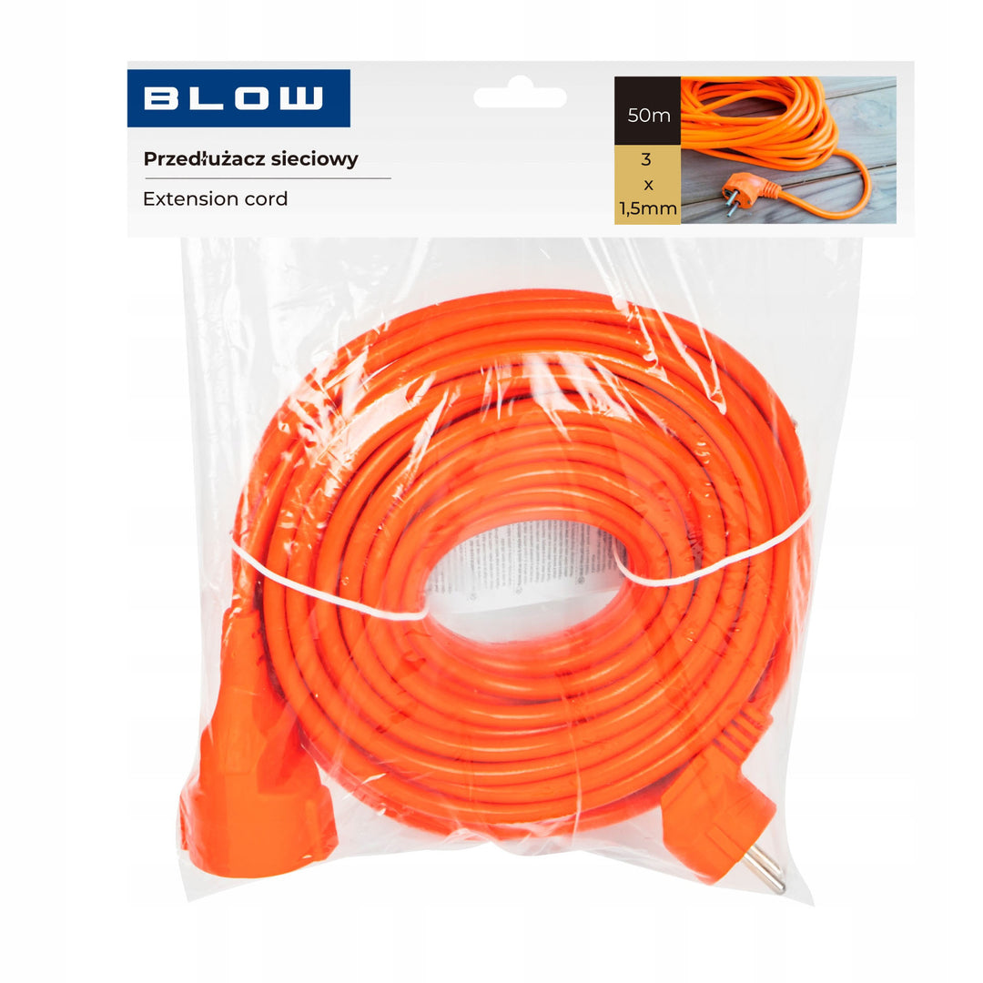 Blow-Verlängerungskabel, Farbe: Orange, Länge: 50 m, geerdete Steckdose, PR-160