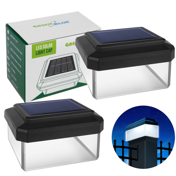 GreenBlue LED-Solarlampe für Pfosten, 60 x 40 mm, Briefumschlag-Abdeckung, GB125, 2 Stück
