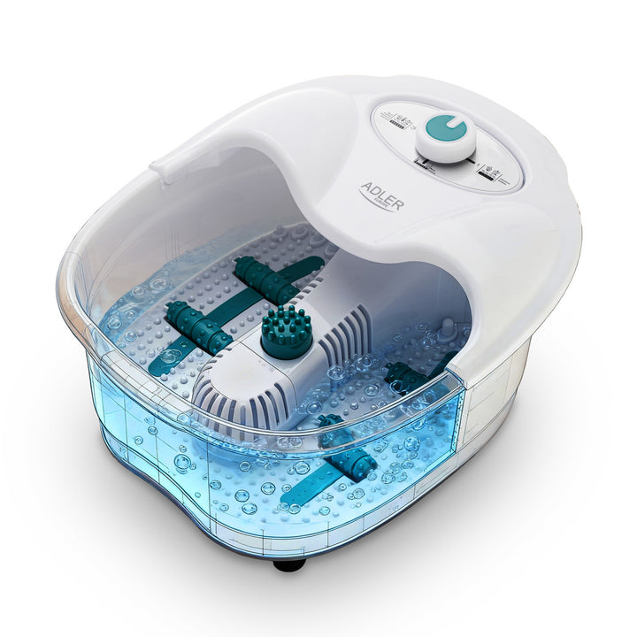 Adler Fußmassagegerät, Sprudel-, Vibrations- und Wärmemassage, Infrarot, 4 Rollen + 3 Aufsätze, AD 2167 White