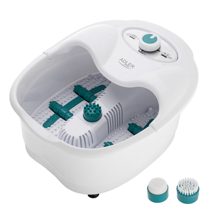 Adler Fußmassagegerät, Sprudel-, Vibrations- und Wärmemassage, Infrarot, 4 Rollen + 3 Aufsätze, AD 2167 White