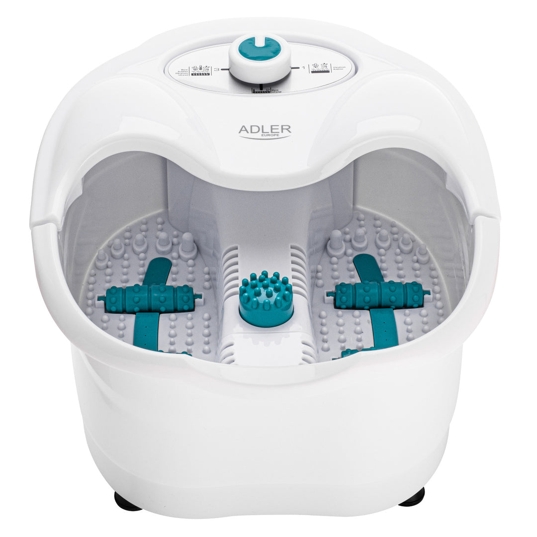 Adler Fußmassagegerät, Sprudel-, Vibrations- und Wärmemassage, Infrarot, 4 Rollen + 3 Aufsätze, AD 2167 White