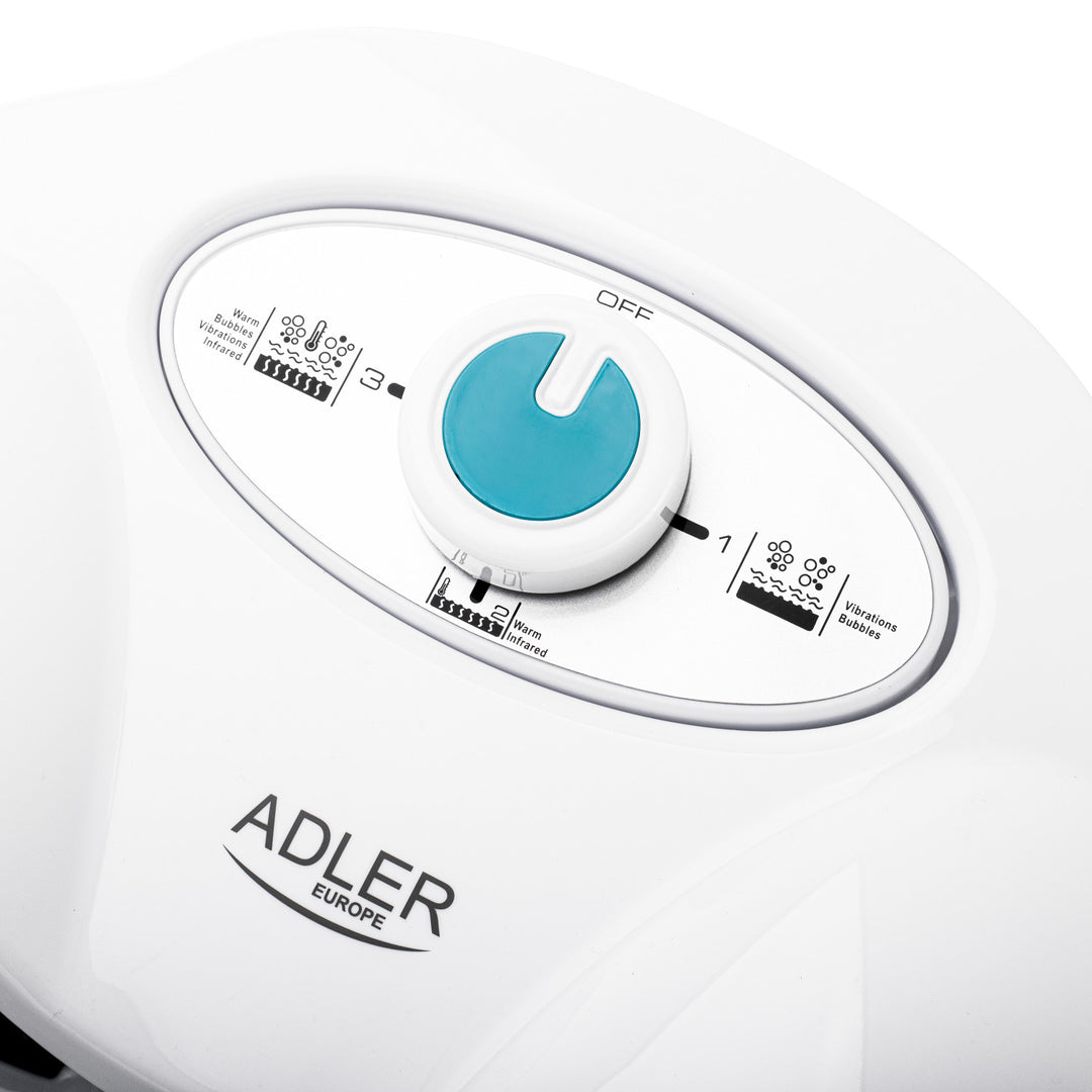 Adler Fußmassagegerät, Sprudel-, Vibrations- und Wärmemassage, Infrarot, 4 Rollen + 3 Aufsätze, AD 2167 White
