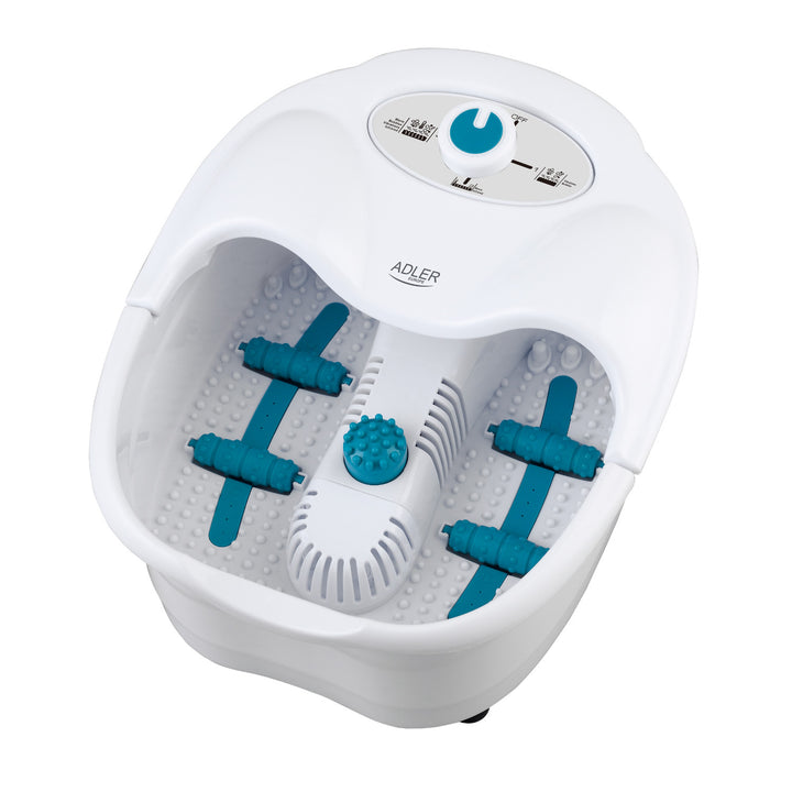 Adler Fußmassagegerät, Sprudel-, Vibrations- und Wärmemassage, Infrarot, 4 Rollen + 3 Aufsätze, AD 2167 White