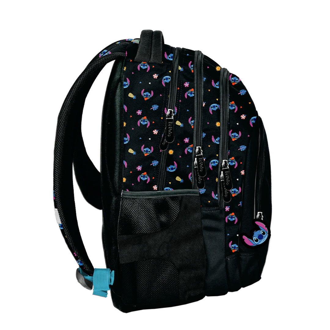 Stitch Paso Schulset, Rucksack mit drei Fächern, Laptopfach und verstärkter Unterseite, Federmäppchen mit Gummibändern für Schreibutensilien, Schuhbeutel, der auf den Rücken geschnallt werden kann, DS26MM