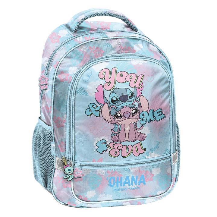 Stitch Paso Schulset, Rucksack mit zwei Fächern, reflektierenden Elementen und verstärktem Rücken, Federmäppchen ohne Inhalt und mit Halterungen für Schreibutensilien, Schuhbeutel zum Tragen auf dem Rücken, DS26WW
