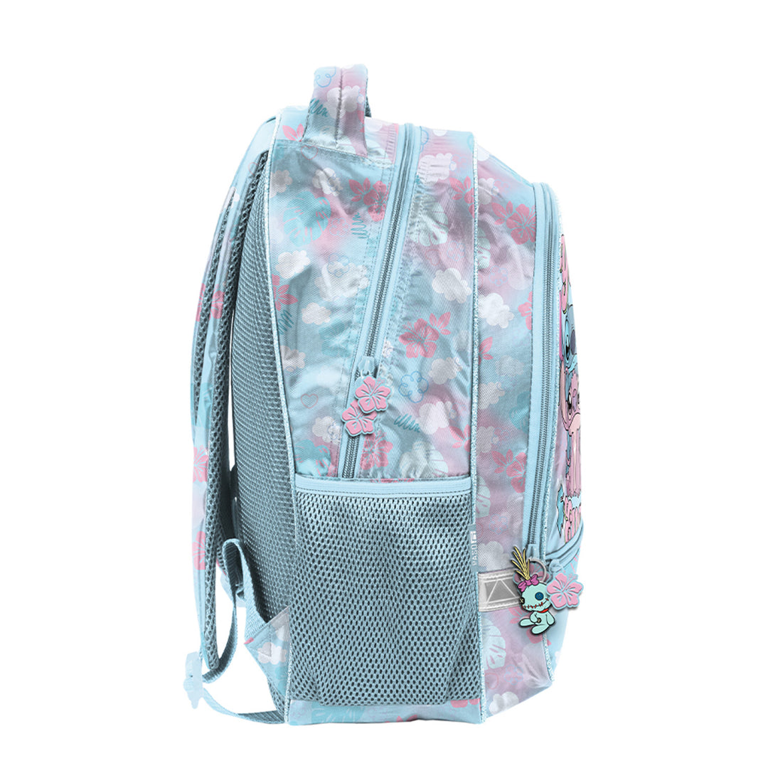 Stitch Paso Schulset, Rucksack mit zwei Fächern, reflektierenden Elementen und verstärktem Rücken, Federmäppchen ohne Inhalt und mit Halterungen für Schreibutensilien, Schuhbeutel zum Tragen auf dem Rücken, DS26WW