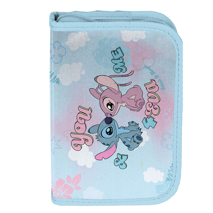 Stitch Paso Schulset, Rucksack mit zwei Fächern, reflektierenden Elementen und verstärktem Rücken, Federmäppchen ohne Inhalt und mit Halterungen für Schreibutensilien, Schuhbeutel zum Tragen auf dem Rücken, DS26WW