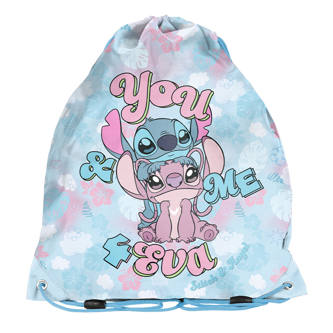 Stitch Paso Schulset, Rucksack mit zwei Fächern, reflektierenden Elementen und verstärktem Rücken, Federmäppchen ohne Inhalt und mit Halterungen für Schreibutensilien, Schuhbeutel zum Tragen auf dem Rücken, DS26WW