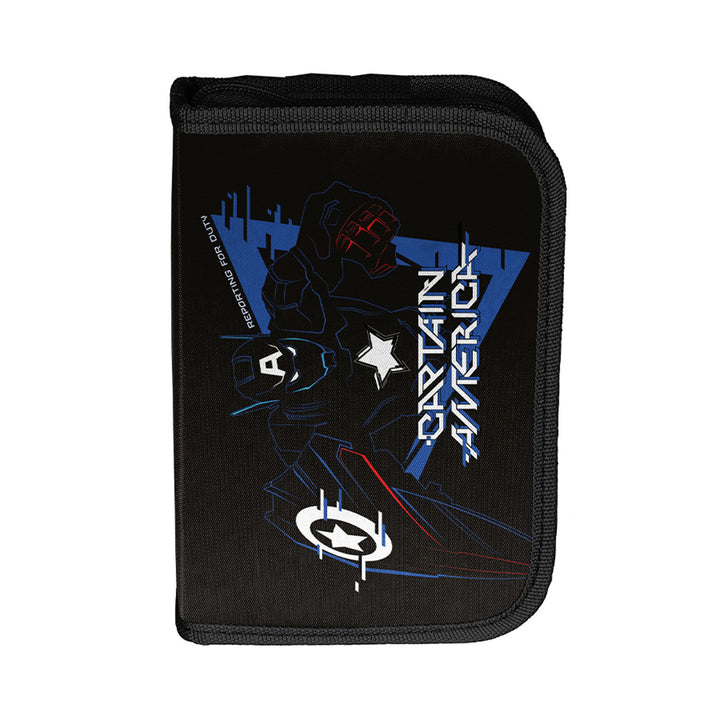 Captain America Paso Schulset, Rucksack mit zwei Fächern, reflektierenden Elementen und verstärktem Rücken, Federmäppchen ohne Inhalt und mit Halterungen für Schreibutensilien, Schuhbeutel, der auf den Rücken geschnallt werden kann, AV26KK