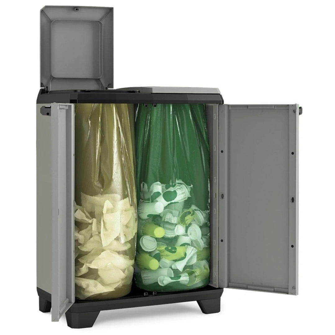 Abfalltrennbehälter Keter Planet, Fassungsvermögen 2 x 110 l, Farbe: Grau, 68 x 39 x 92 cm, 246640