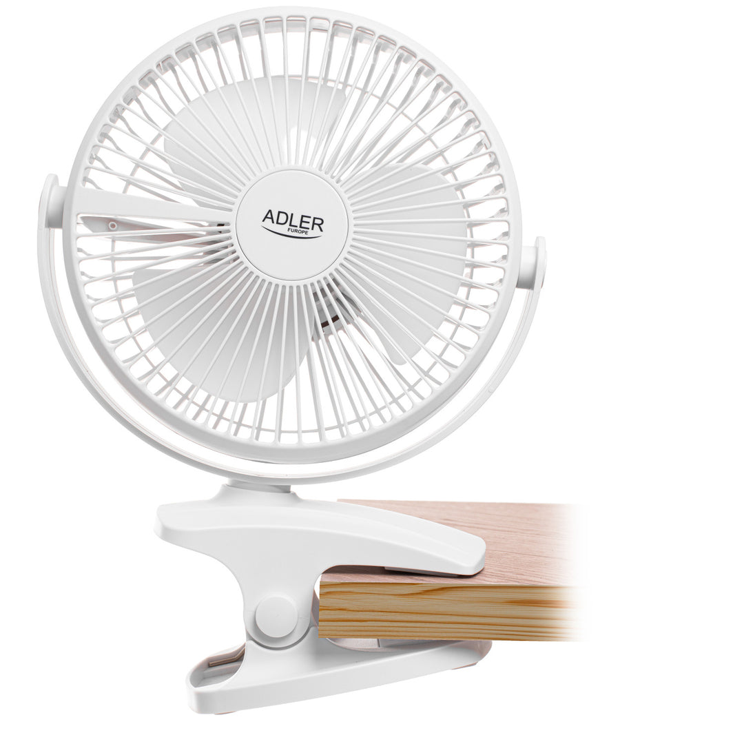 Tischventilator mit Clip, akkubetrieben, 15,5 cm, 360° drehbar, USB-C, Adler