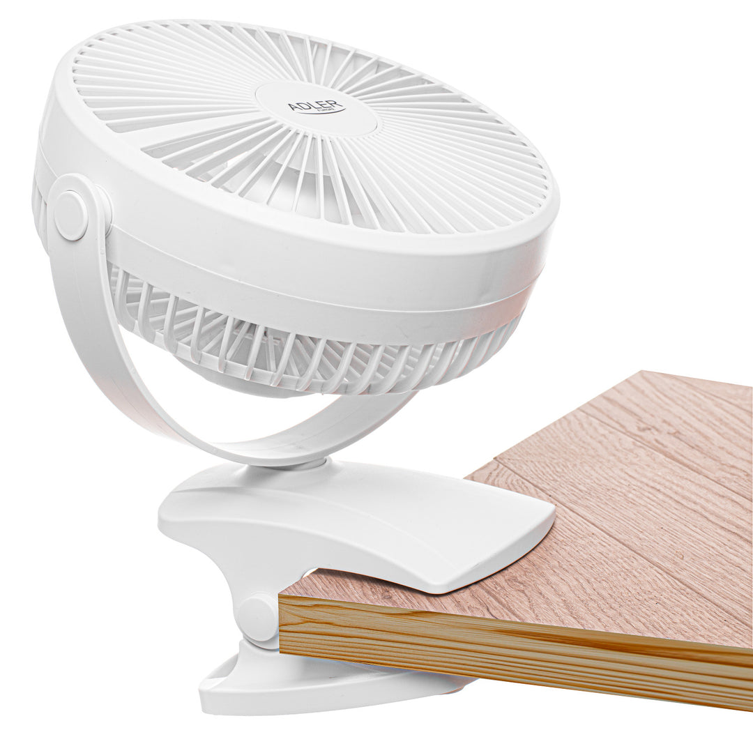 Tischventilator mit Clip, akkubetrieben, 15,5 cm, 360° drehbar, USB-C, Adler