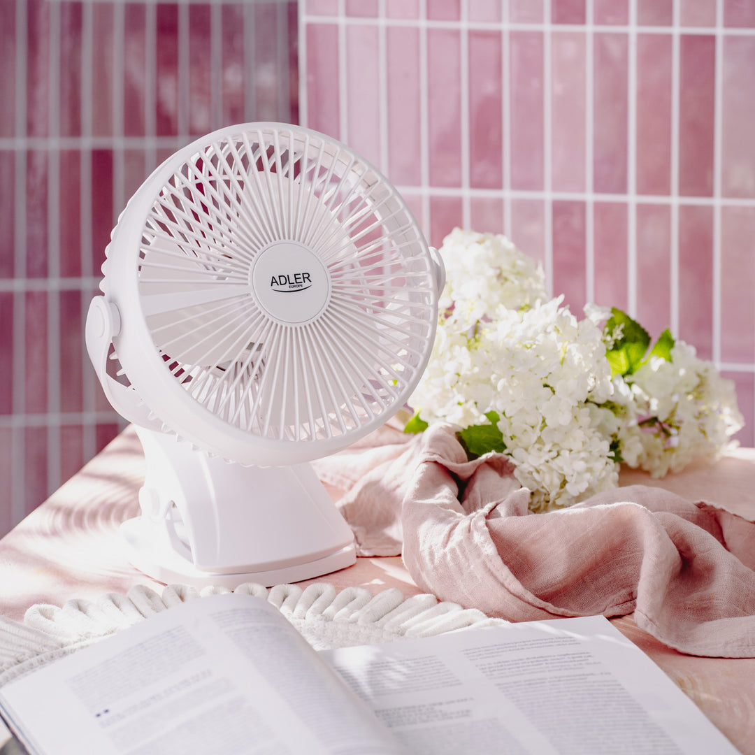 Tischventilator mit Clip, akkubetrieben, 15,5 cm, 360° drehbar, USB-C, Adler