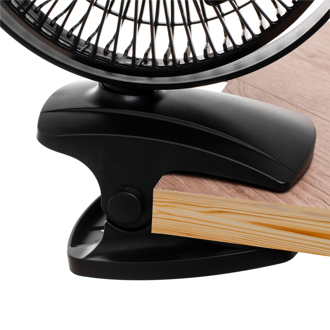 Tischventilator mit Clip, akkubetrieben, 15,5 cm, 360° drehbar, USB-C, Adler
