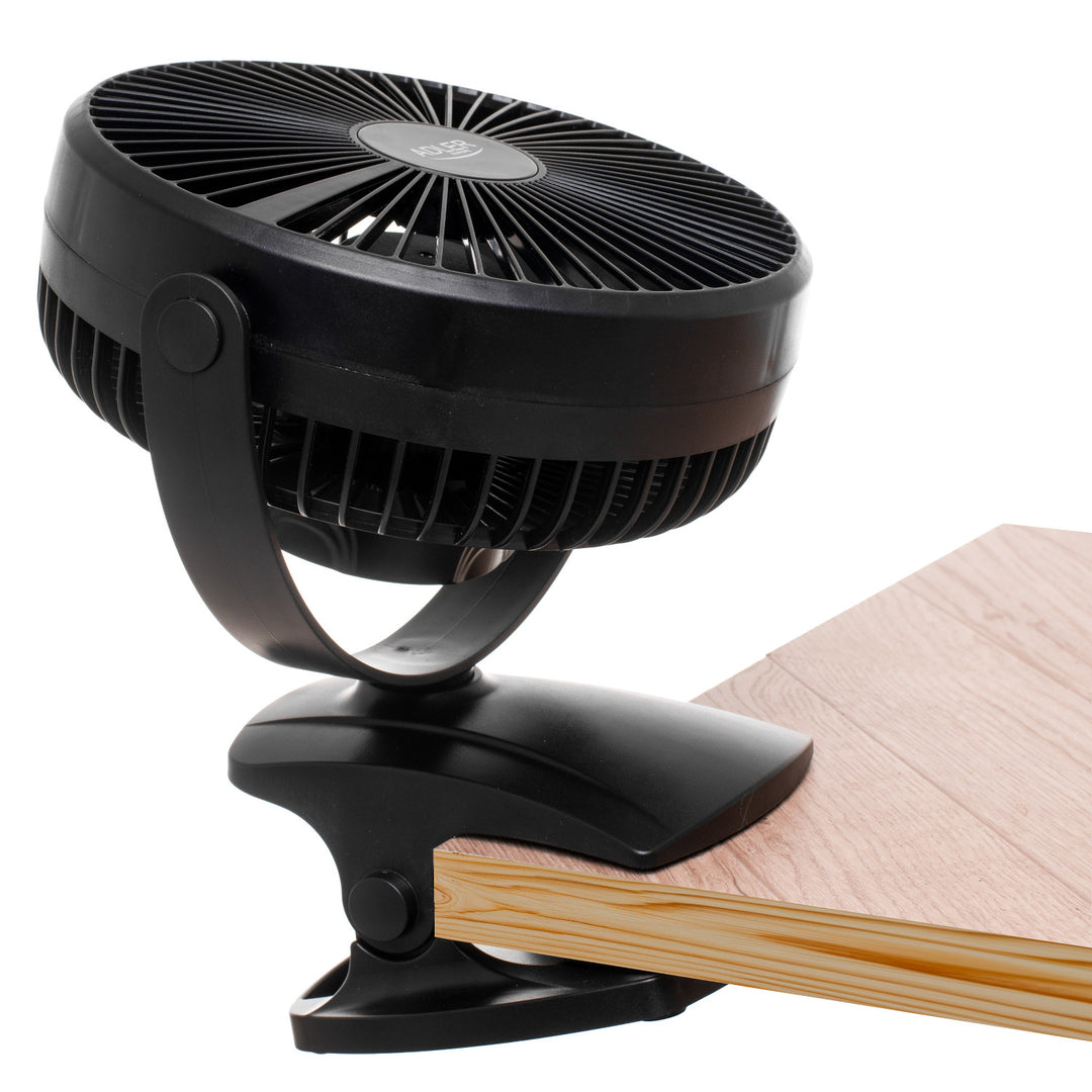 Tischventilator mit Clip, akkubetrieben, 15,5 cm, 360° drehbar, USB-C, Adler