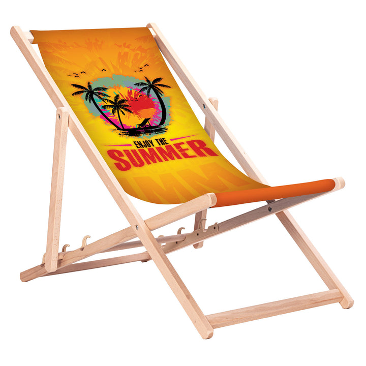 Klassischer Liegestuhl aus Buchenholz GreenBlue GB183 mit dem Aufdruck „Enjoy The Summer“