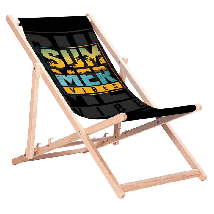 Klassischer Liegestuhl aus Buchenholz GreenBlue GB183 mit dem Aufdruck „Summer Vibes“