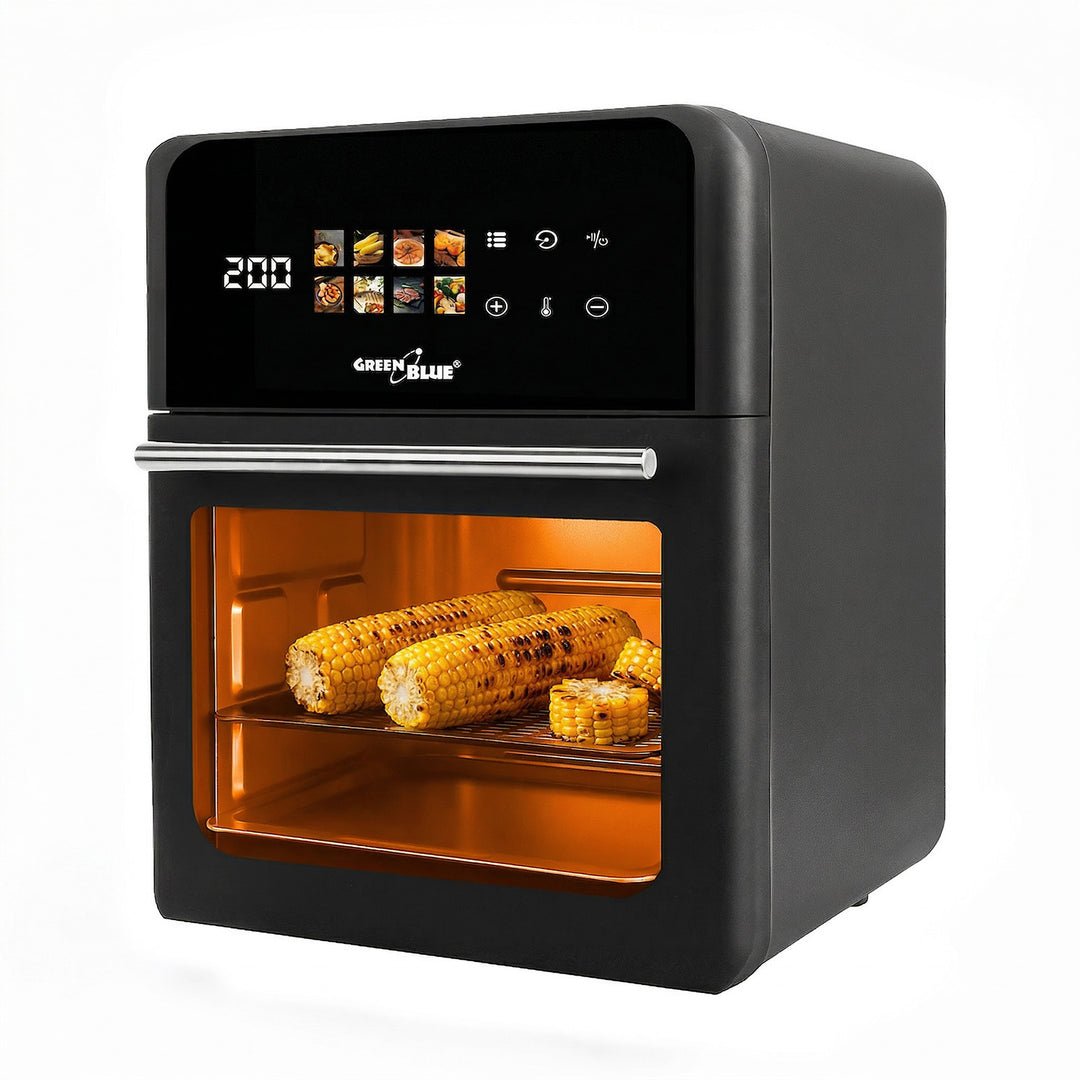 GreenBlue AIR FRYER Heißluftfritteuse, 1800 W, 10 l Fassungsvermögen, 8 Programme, Zubehör, Timer, GB950 + Thermometer/Fühler, GreenBlue GB178