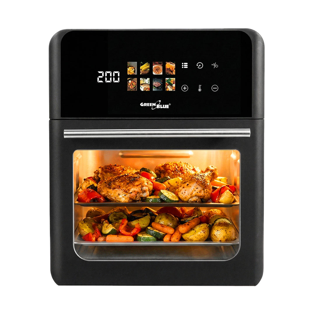 GreenBlue AIR FRYER Heißluftfritteuse, 1800 W, 10 l Fassungsvermögen, 8 Programme, Zubehör, Timer, GB950 + Thermometer/Fühler, GreenBlue GB178
