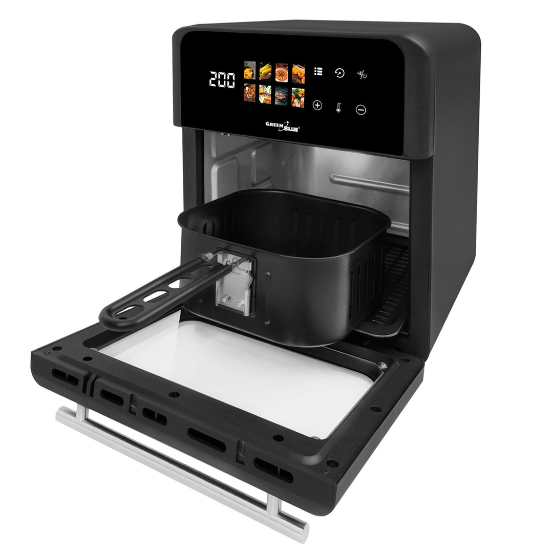 GreenBlue AIR FRYER Heißluftfritteuse, 1800 W, 10 l Fassungsvermögen, 8 Programme, Zubehör, Timer, GB950 + Thermometer/Fühler, GreenBlue GB178
