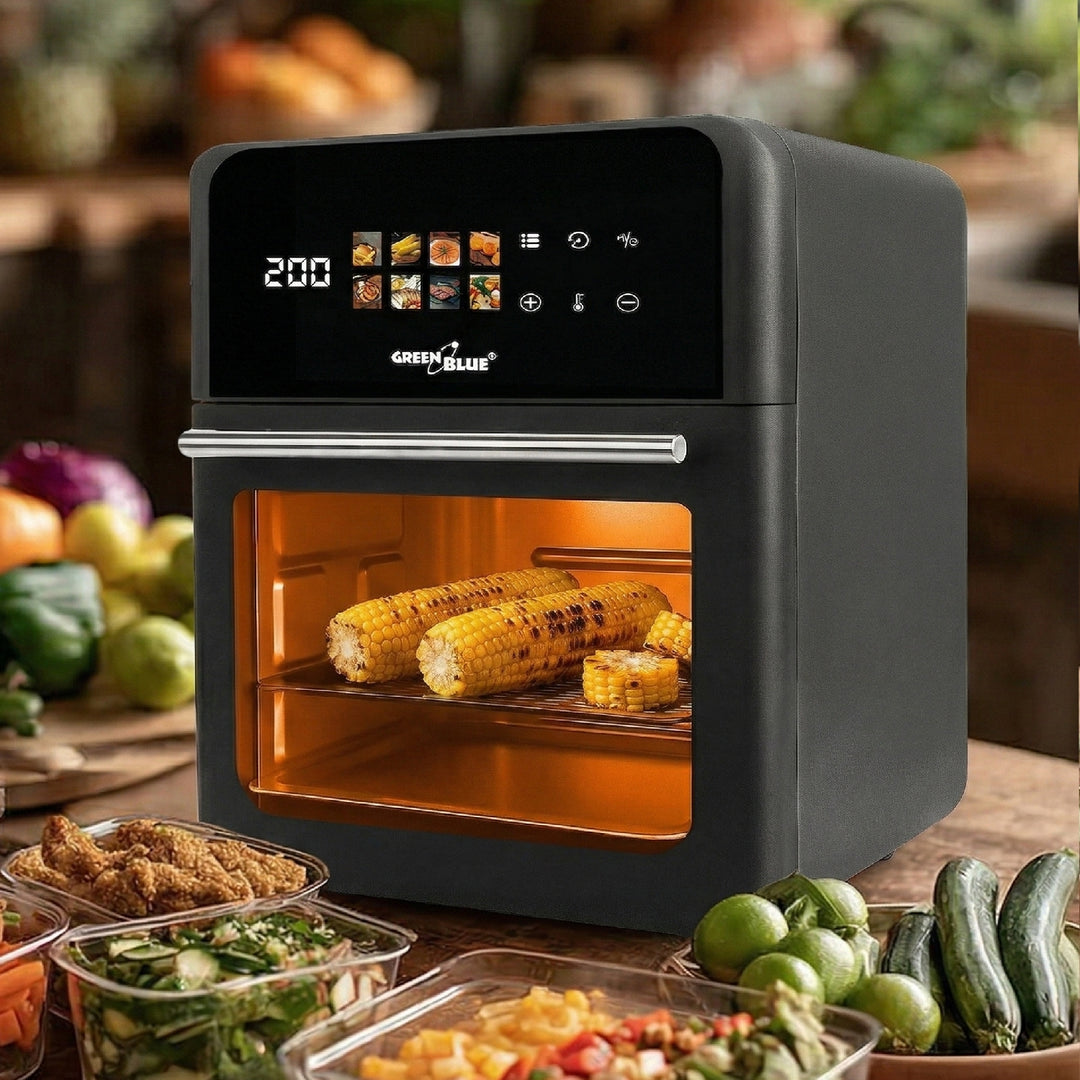 GreenBlue AIR FRYER Heißluftfritteuse, 1800 W, 10 l Fassungsvermögen, 8 Programme, Zubehör, Timer, GB950 + Thermometer/Fühler, GreenBlue GB178