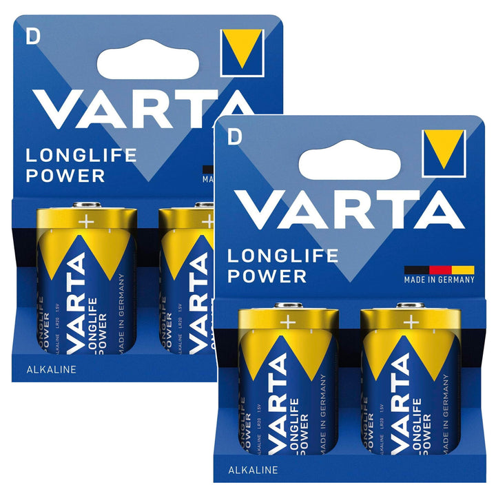 4x R-20-Batterie (R20 D), 1,5 V, Alkali, Longlife Power, Varta