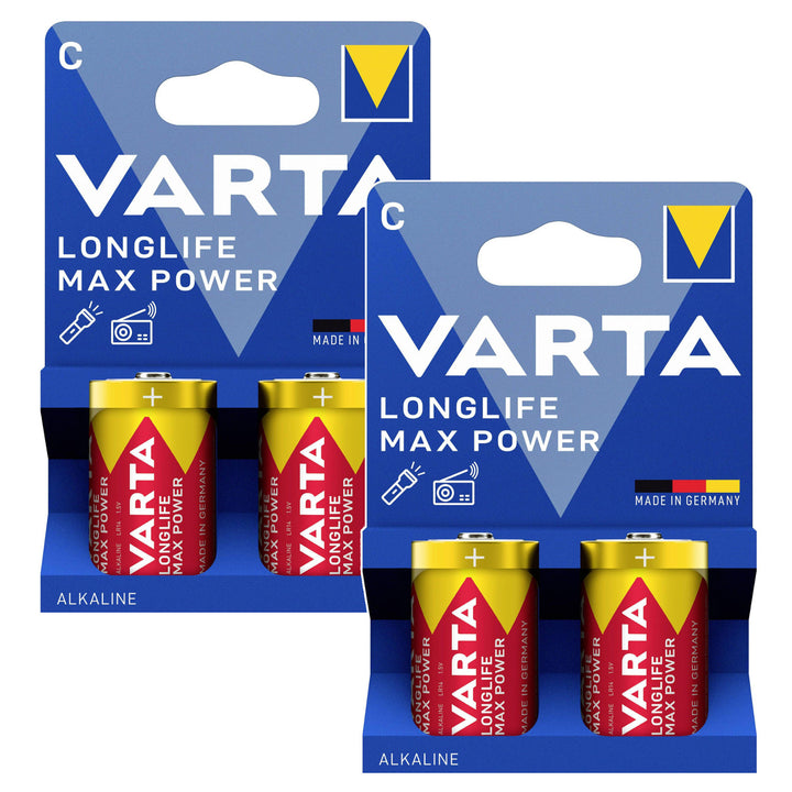 4x R-14-Batterie (R14 C), 1,5 V, Alkali, Varta Longlife Max Power