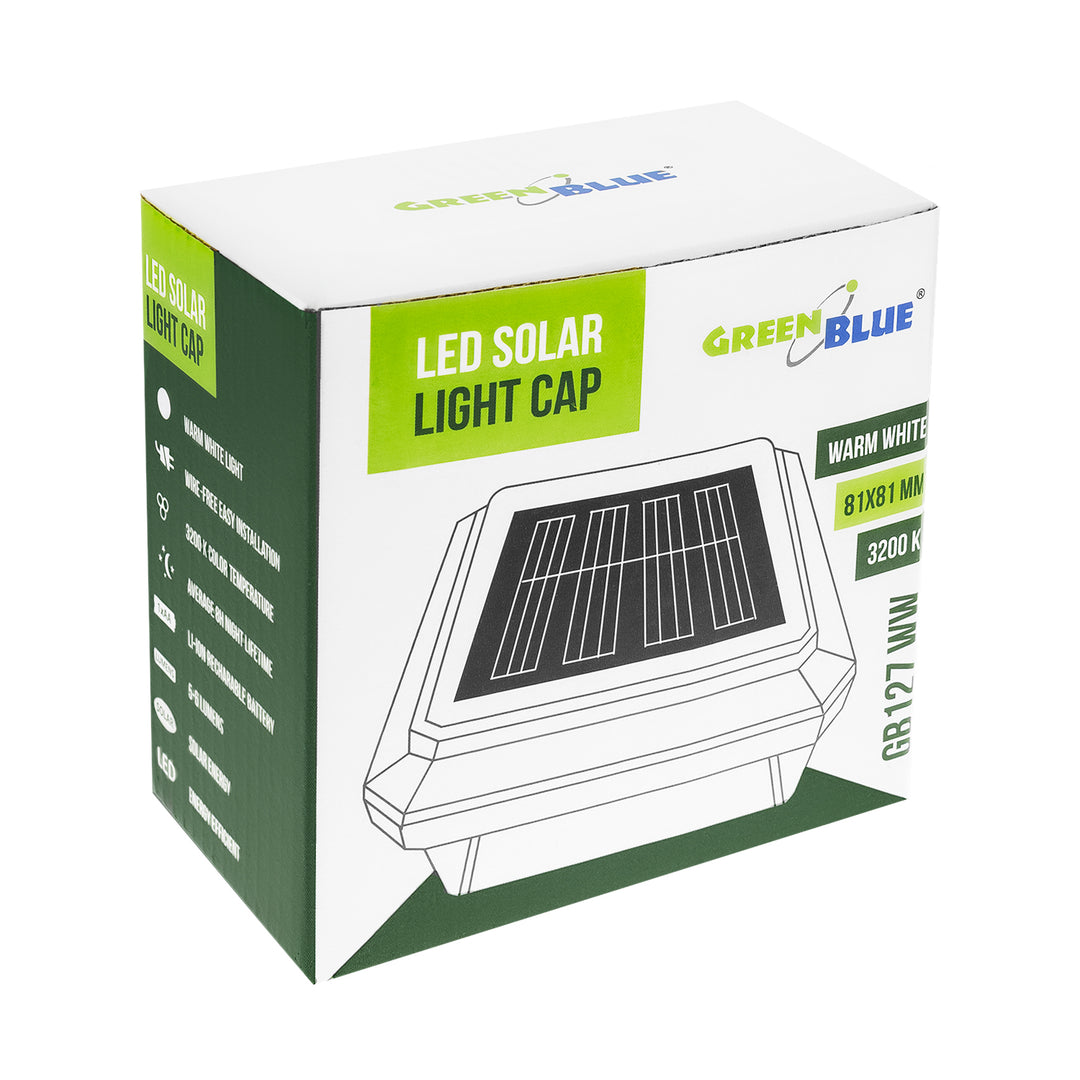 GreenBlue LED-Solarlampe für Pfosten, 80 x 80 mm, Briefumschlag-Abdeckung, 3200 K, GB127 WW, 2 Stück