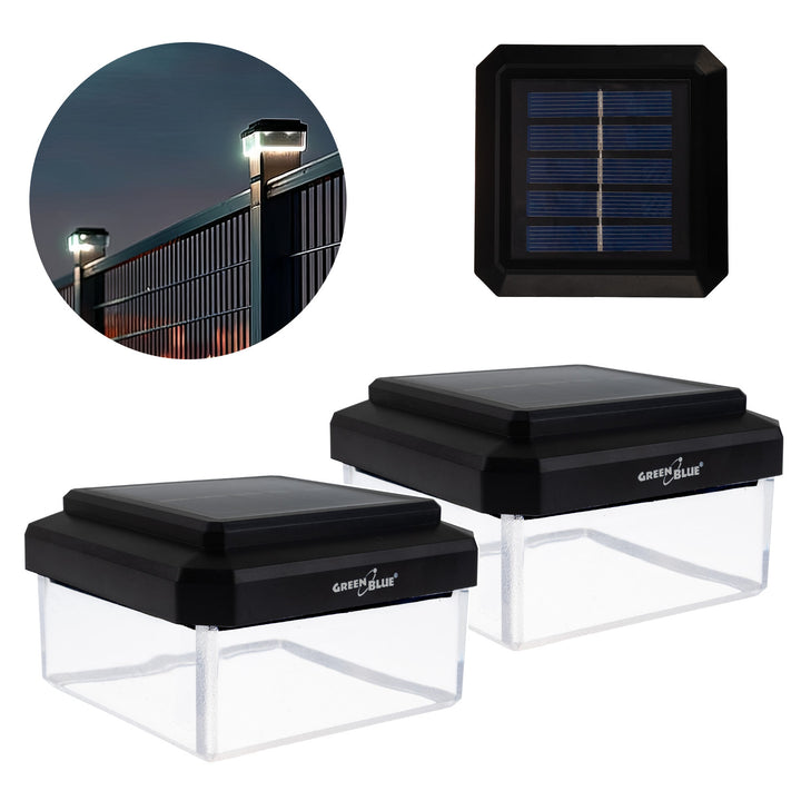 GreenBlue LED-Solarlampe für Pfosten, 80 x 80 mm, Briefumschlag-Abdeckung, 3200 K, GB127 WW, 2 Stück