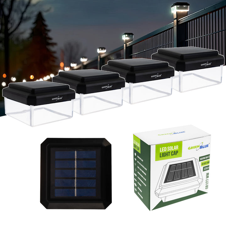 GreenBlue LED-Solarlampe für Pfosten, 80 x 80 mm, Briefumschlag-Abdeckung, 3200 K, GB127 WW, 4 Stück