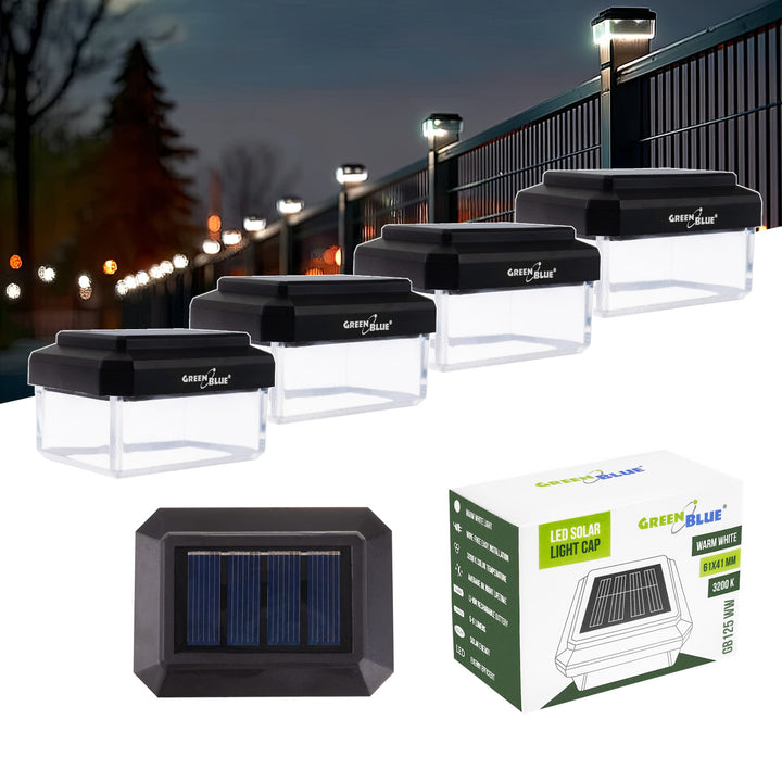 GreenBlue LED-Solarlampe für Pfosten, 60 x 40 mm, Briefumschlag-Abdeckung, 3200 K, GB125 WW, 4 Stück